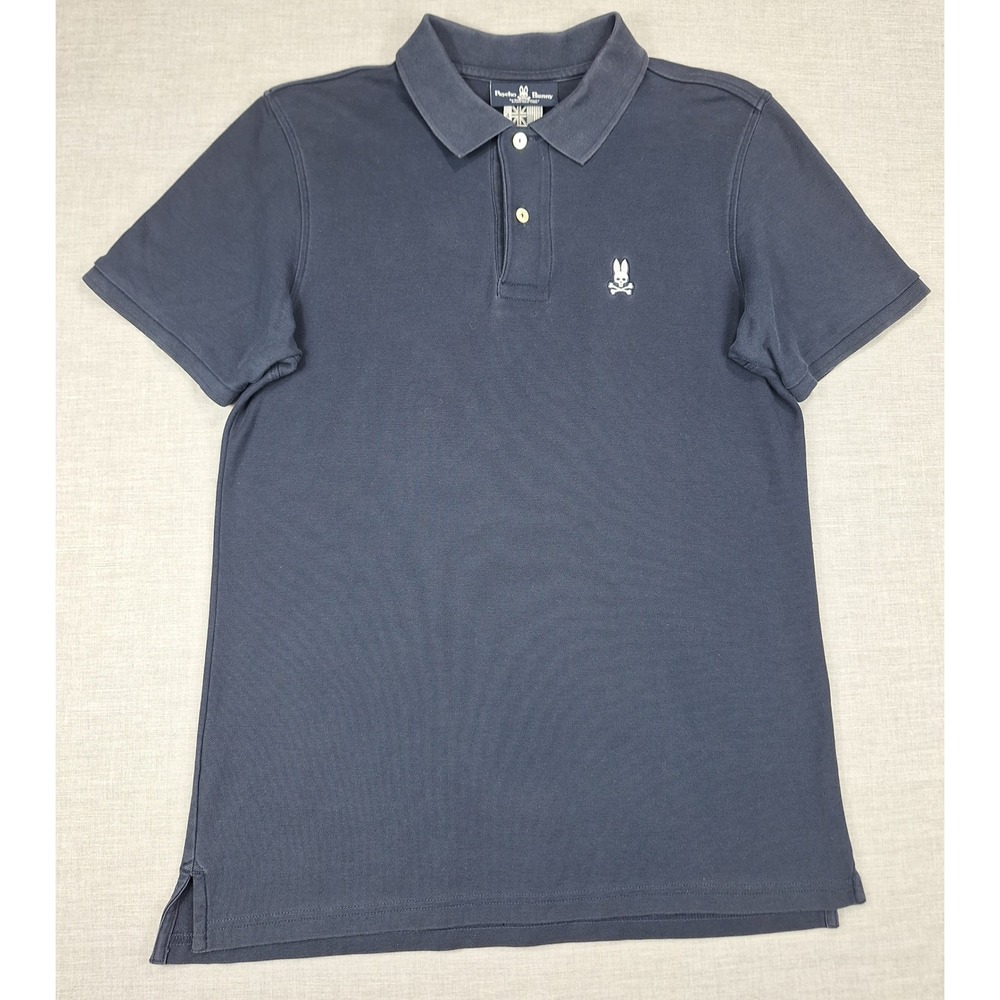 Psycho Bunny Mens Navy Blue 100% Pima Cotton Short Sleeve Polo Shirt Size 4 M